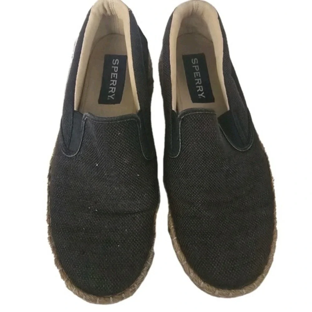 Sperry Womens Black Canvas Espadrille Slip On Flats Shoes Size‎ 8.5M